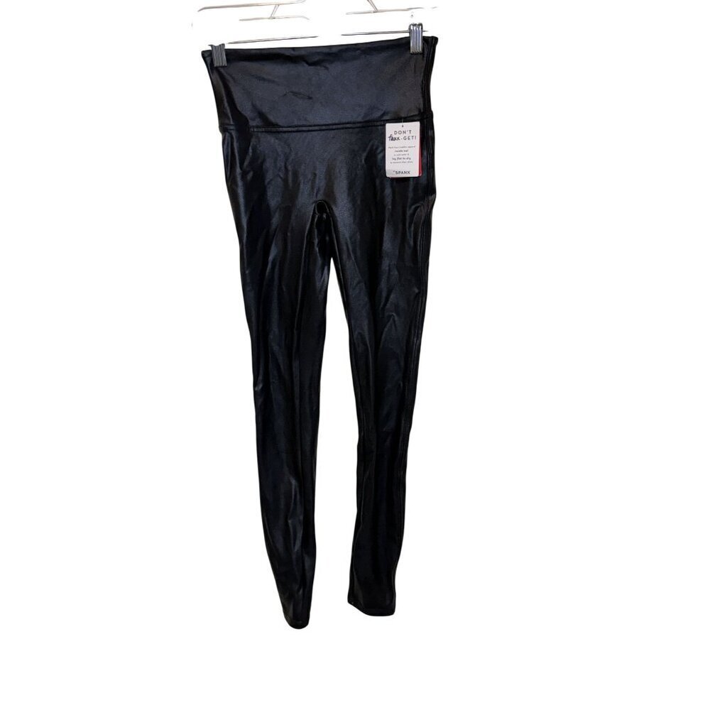Spanx Faux Leather Leggings With Shaping Power Waistband Black size S NWT